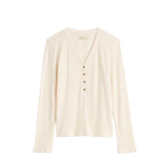 Madewell Brushed Long-Sleeve Henley Tee in Antique Cream - Picture 1 of 9